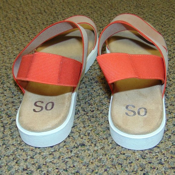 Womens Sandals 8 SO Orange Strappy Slip On Microfiber Padded Open Toe Summer - Picture 8 of 9